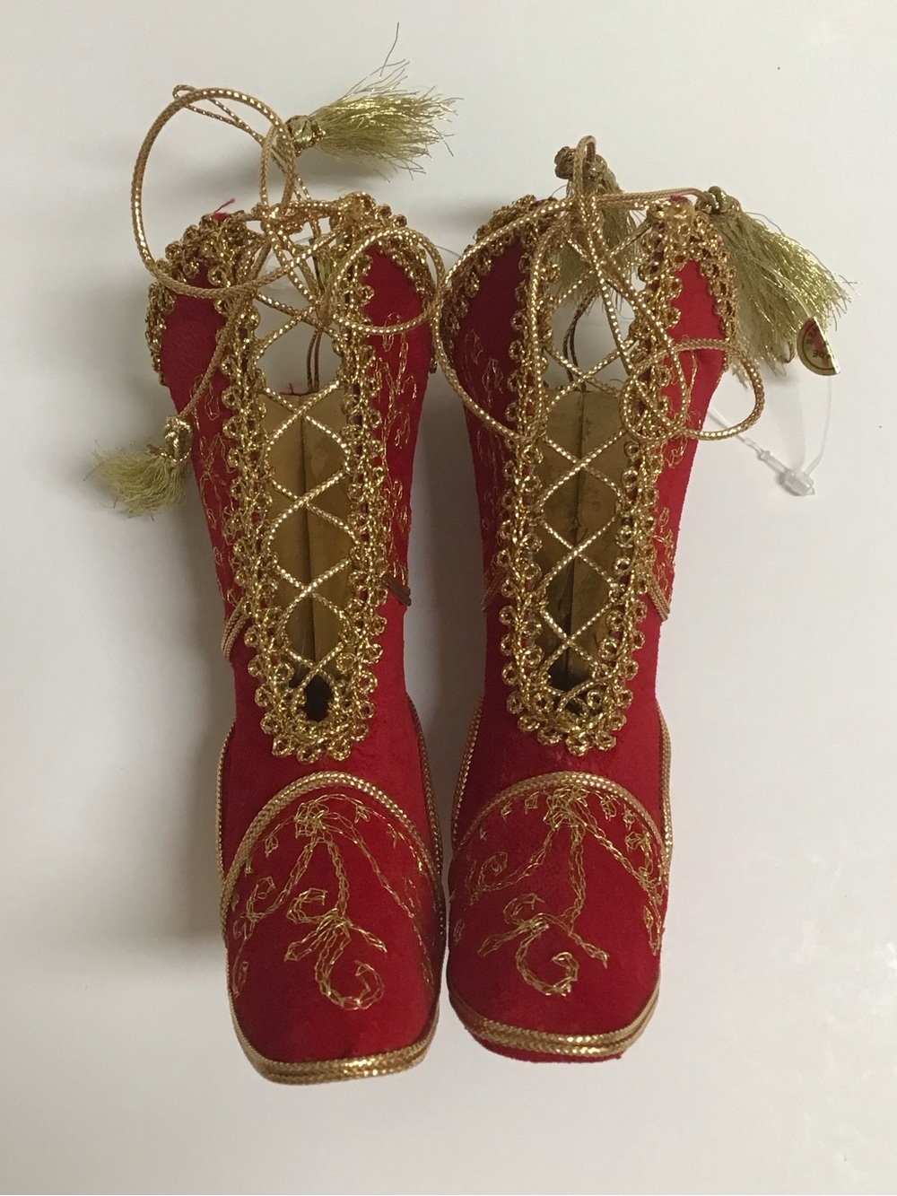 Victorian Look Christmas Tree Ornaments SET OF 3 Red Velvet Gold Trim Boots NEW - Picture 3 of 16